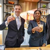 Shadow Scottish Secretary Andrew Bowie, UK Conservative leader Kemi Badenoch and Scottish Conservative leader Russell Findlay raise a glass.