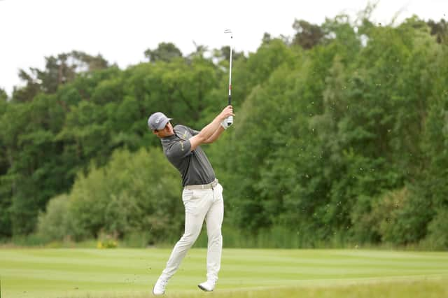 David Law plays his second shot from the 6th hole on Day Two of the Porsche European Open at Green Eagle Golf Course on June 02, 2023 in Germany.