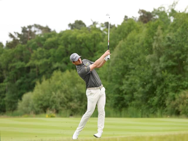 David Law plays his second shot from the 6th hole on Day Two of the Porsche European Open at Green Eagle Golf Course on June 02, 2023 in Germany.