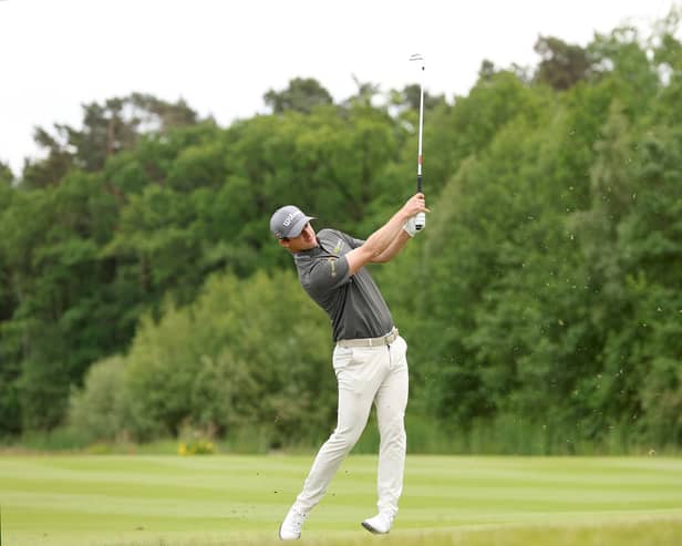 David Law plays his second shot from the 6th hole on Day Two of the Porsche European Open at Green Eagle Golf Course on June 02, 2023 in Germany.