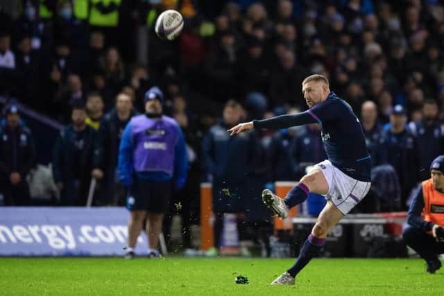 Scotland's Finn Russell hits  a second half penalty.  (Photo by Ross Parker / SNS Group)