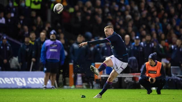 Scotland's Finn Russell hits  a second half penalty.  (Photo by Ross Parker / SNS Group)