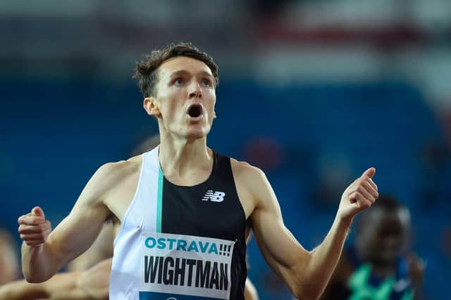 Jake Wightman celebrates his 800m victory at the Golden Spike meeting in Ostrava last month.