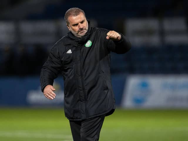 Celtic manager Ange Postecoglou celebrates at full time after the 4-1 win over Ross County in Dingwall. (Photo by Alan Harvey / SNS Group)