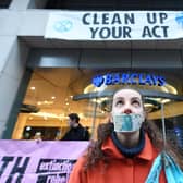 A previous event by climate change protesters demonstrating outside a branch of Barclay's bank in Glasgow