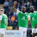 Myziane Maolida celebrates scoring the opener for Hibs in the 1-1 draw with Livingston. (Photo by Mark Scates / SNS Group)