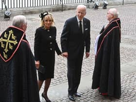 US President Joe Biden and first lady Jill Biden arrive at Westminster Abbey.