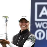 Germany's Sophia Popov poses with the trophy following victory in the 2020 AIG Women's Open at Royal Troon. Picture: R&A handout via Getty Images