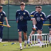 Aaron Hickey trains with Scotland on Tuesday but he is a doubt for the Poland fixture due to feeling unwell. (Photo by Craig Williamson / SNS Group)