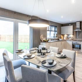 The contemporary open-plan kitchen and dining space