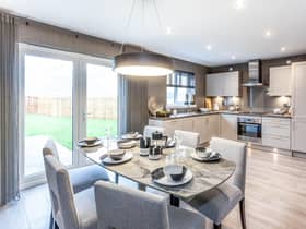The contemporary open-plan kitchen and dining space