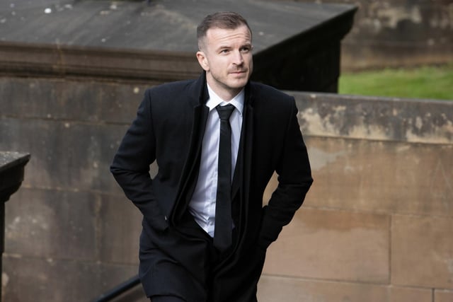 Former Rangers player and current Hearts midfielder Andy Halliday at the funeral of Rangers kitman Jimmy Bell
