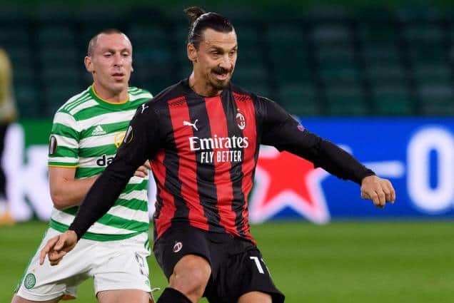 Zlatan Ibrahimovic with Celtic Captain Scott Brown (Photo by Alan Harvey / SNS Group)