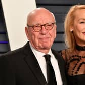 BEVERLY HILLS, CA - FEBRUARY 24:  Rupert Murdoch (L) and Jerry Hall attend the 2019 Vanity Fair Oscar Party hosted by Radhika Jones at Wallis Annenberg Center for the Performing Arts on February 24, 2019 in Beverly Hills, California.  (Photo by Dia Dipasupil/Getty Images)