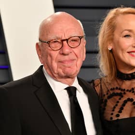 BEVERLY HILLS, CA - FEBRUARY 24:  Rupert Murdoch (L) and Jerry Hall attend the 2019 Vanity Fair Oscar Party hosted by Radhika Jones at Wallis Annenberg Center for the Performing Arts on February 24, 2019 in Beverly Hills, California.  (Photo by Dia Dipasupil/Getty Images)