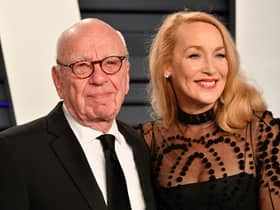 BEVERLY HILLS, CA - FEBRUARY 24:  Rupert Murdoch (L) and Jerry Hall attend the 2019 Vanity Fair Oscar Party hosted by Radhika Jones at Wallis Annenberg Center for the Performing Arts on February 24, 2019 in Beverly Hills, California.  (Photo by Dia Dipasupil/Getty Images)