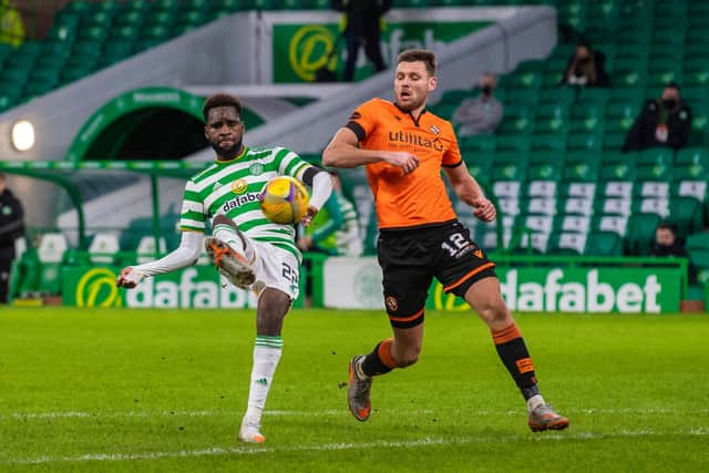 Odsonne Edouard makes it 3-0 to Celtic against Dundee United. Picture: SNS