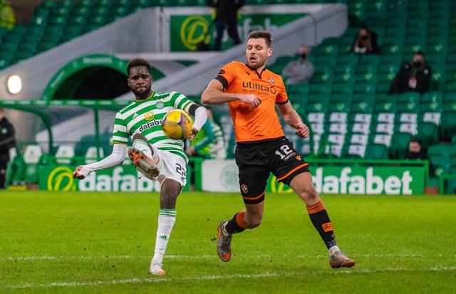 Odsonne Edouard makes it 3-0 to Celtic against Dundee United. Picture: SNS