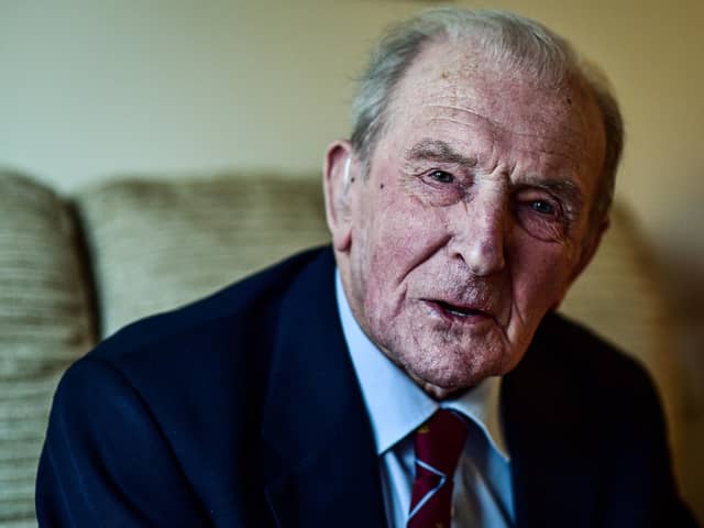 George "Johnny" Johnson, then aged 95, at his home in Bristol. Picture: Ben Birchall/PA Wire