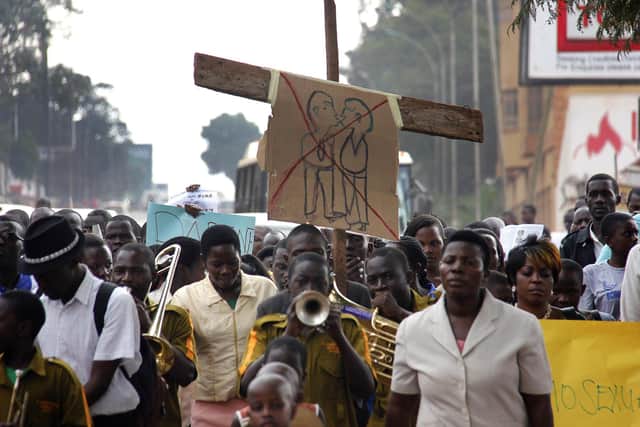 Anti-Homosexual activists march on the streets of Kampala. Picture: ISAAC KASAMANI/AFP via Getty