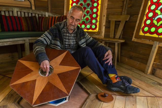 Les Rowe in his shed Tranquillity Base in Wallasey, Merseyside.