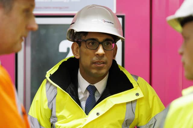 Rishi Sunak pictured on a tour of a combined-heat-and-power plant in London yesterday (Picture: Jamie Lorriman/WPA pool/Getty Images)