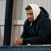 Raith's new signing David Goodwillie watches on during a cinch Championship match between Raith Rovers and Queen of the South at Stark's Park, on February 01, 2022, in Kirkcaldy (Photo: Euan Cherry, SNS Group).