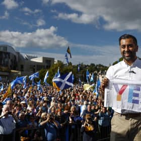 First Minister Humza Yousaf at an independence rally. Image: Jeff J Mitchell/Getty Images.