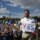 First Minister Humza Yousaf at an independence rally. Image: Jeff J Mitchell/Getty Images.