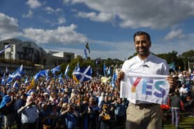 First Minister Humza Yousaf at an independence rally. Image: Jeff J Mitchell/Getty Images.