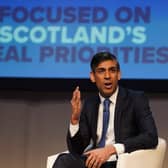 Prime Minister Rishi Sunak speaking on the first day of the Scottish Conservative party conference at the Scottish Event Campus (SEC) in Glasgow. Picture date: Friday April 28, 2023.