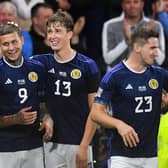 Scotland's Lyndon Dykes celebrates after scoring to make it 3-0 over Ukraine at Hampden.  (Photo by Craig Foy / SNS Group)