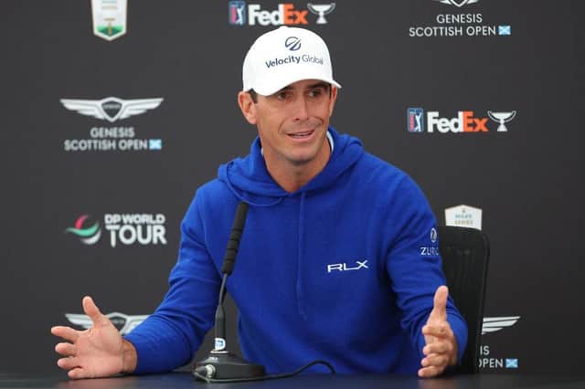 Billy Horschel speaks during a press conference prior to the Genesis Scottish Open at The Renaissance Club in East Lothian. Picture: Kevin C. Cox/Getty Images.