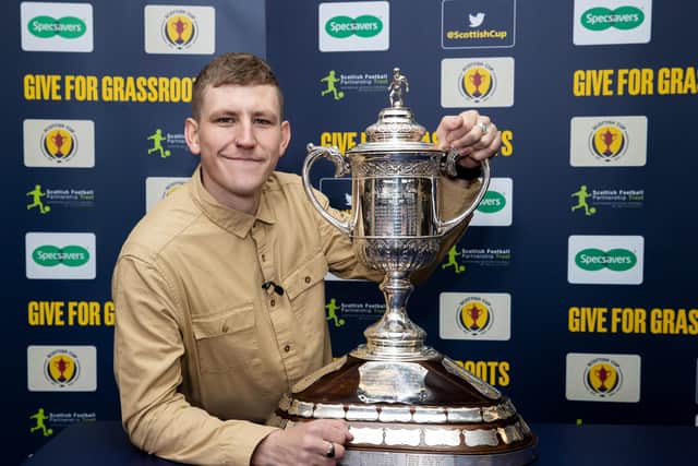 Singer Nathan Evans performed the Scottish Cup Fourth and Fifth Round draws at Hampden Park, on April 04, 2021, in Glasgow, Scotland. (Photo by Alan Harvey / SNS Group)