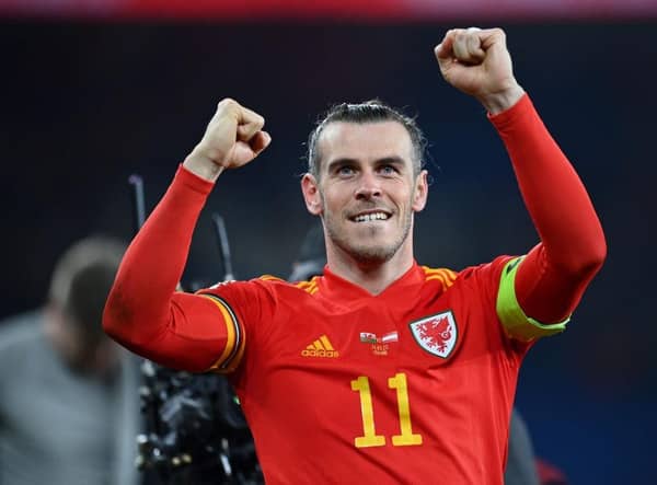 Gareth Bale of Wales celebrates following the 2022 FIFA World Cup Qualifier knockout round play-off match between Wales and Austria at Cardiff City Stadium on March 24, 2022 in Cardiff, Wales. (Photo by Dan Mullan/Getty Images)