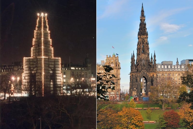 One of Edinburgh’s most prominent landmarks looked very different for a while during the ‘90s. The Scott Monument, Edinburgh’s own ‘Gothic rocket’, was lit up like a rocket ship indeed as it was under scaffolding during the early 1990s.
