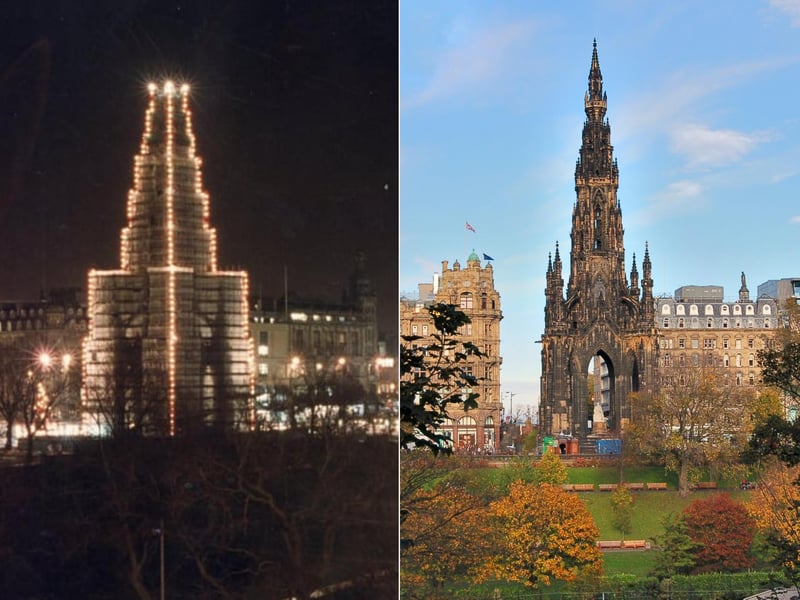 One of Edinburgh’s most prominent landmarks looked very different for a while during the ‘90s. The Scott Monument, Edinburgh’s own ‘Gothic rocket’, was lit up like a rocket ship indeed as it was under scaffolding during the early 1990s.