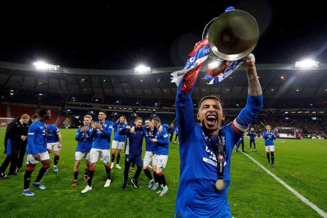 Rangers' James Tavernier lifts the trophy after his goal sealed the Viaplay Cup triumph over Aberdeen.