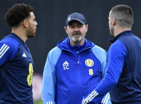 Head coach Steve Clarke during a Scotland training session at Lesser Hampden ahead of the match against Cyprus. (Photo by Ross MacDonald / SNS Group)