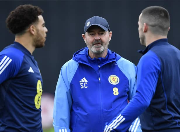 Head coach Steve Clarke during a Scotland training session at Lesser Hampden ahead of the match against Cyprus. (Photo by Ross MacDonald / SNS Group)