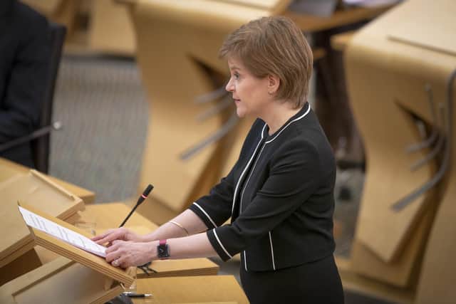 First Minister of Scotland, Nicola Sturgeon, during a Covid briefing at the Scottish Parliament in Holyrood, Edinburgh.