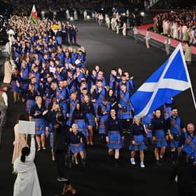 Team Scotland arrive at the opening ceremony for the Commonwealth Games at the Alexander Stadium in Birmingham.