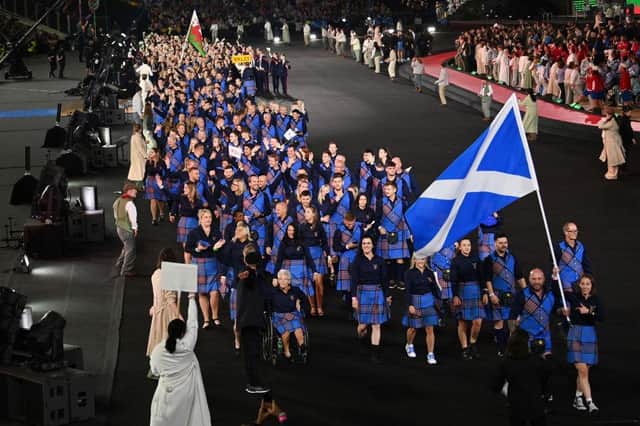 Team Scotland arrive at the opening ceremony for the Commonwealth Games at the Alexander Stadium in Birmingham.