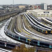 Southeastern trains parked in sidings near Ashford station in Kent, during a strike by members of the Rail, Maritime and Transport union (RMT), in a long-running dispute over jobs and pensions. Picture date: Tuesday December 13, 2022.
