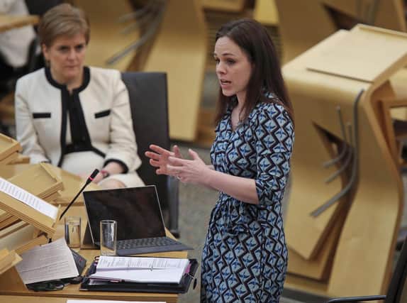 Cabinet Secretary for Finance Kate Forbes speaking, alongside First Minister Nicola Sturgeon (left) during the Stage 1 Debate of the Budget Bill for Scotland at the Scottish Parliament in Holyrood, Edinburgh. Picture date: Thursday February 25, 2021.