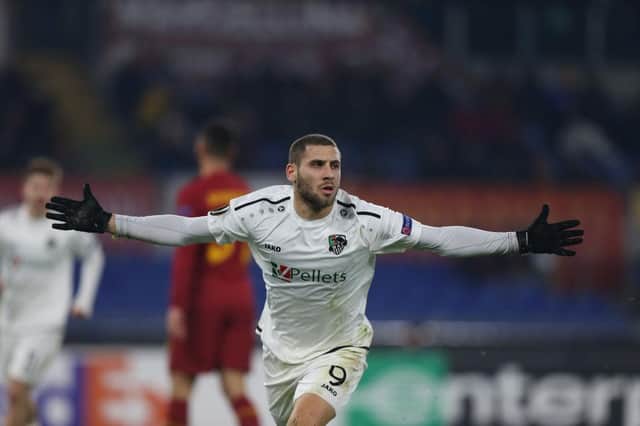 Shon Weissman celebrates scoring against Roma in the Europa League. Picture: Getty