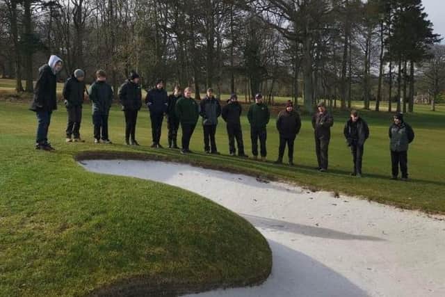 Students in Golf Course Management from Scotland’s Rural College based at the Elmwood Campus in Cupar out on the championship course at Murrayshall.