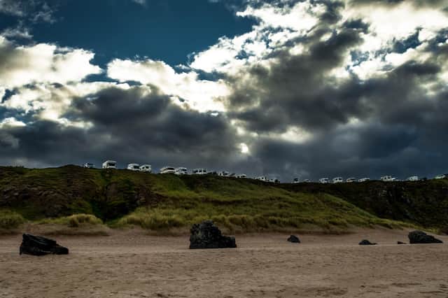 Motorhomes At Sango Bay near Durness earlier this year. Plans are afoot to create a network of low-cost overnight stopping places for motorhomes and caravans in the Highlands to better manage the large volume of visitors to the north. PIC: Getty Images/G Mitchell.