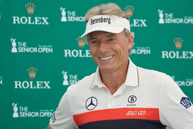Bernhard Langer speaks to media prior to The Senior Open Presented by Rolex at The King's Course at Gleneagles. Picture: Phil Inglis/Getty Images.