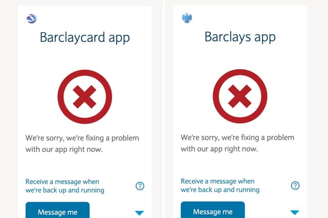 While some of the issues with Barclays online banking appear to have been resolved, issues for customers trying to access Barclays apps are persisting. (Image credit: screengrab/Barclays)